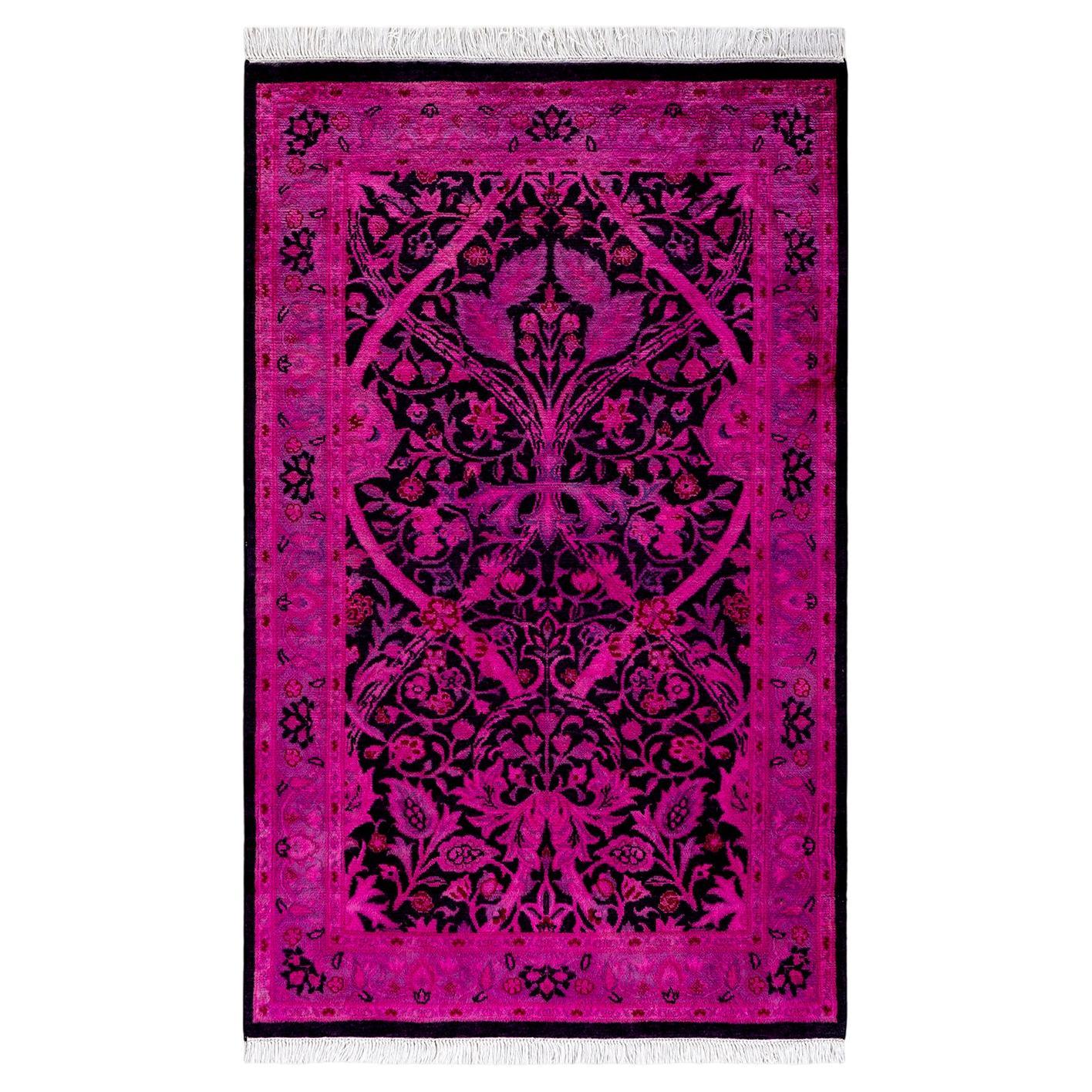 Tapis Contemporary en laine surteinte nouée à la main rose