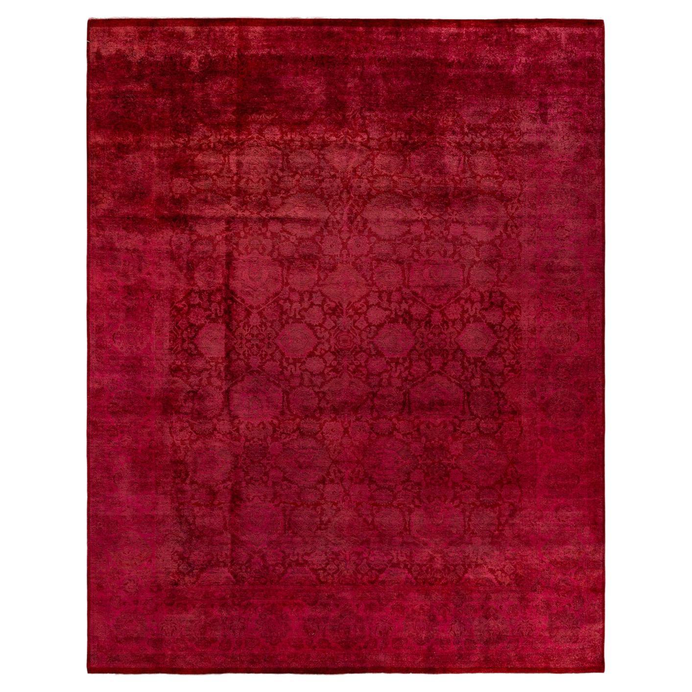 Contemporary Overdyed Hand Knotted Wool Pink Area Rug