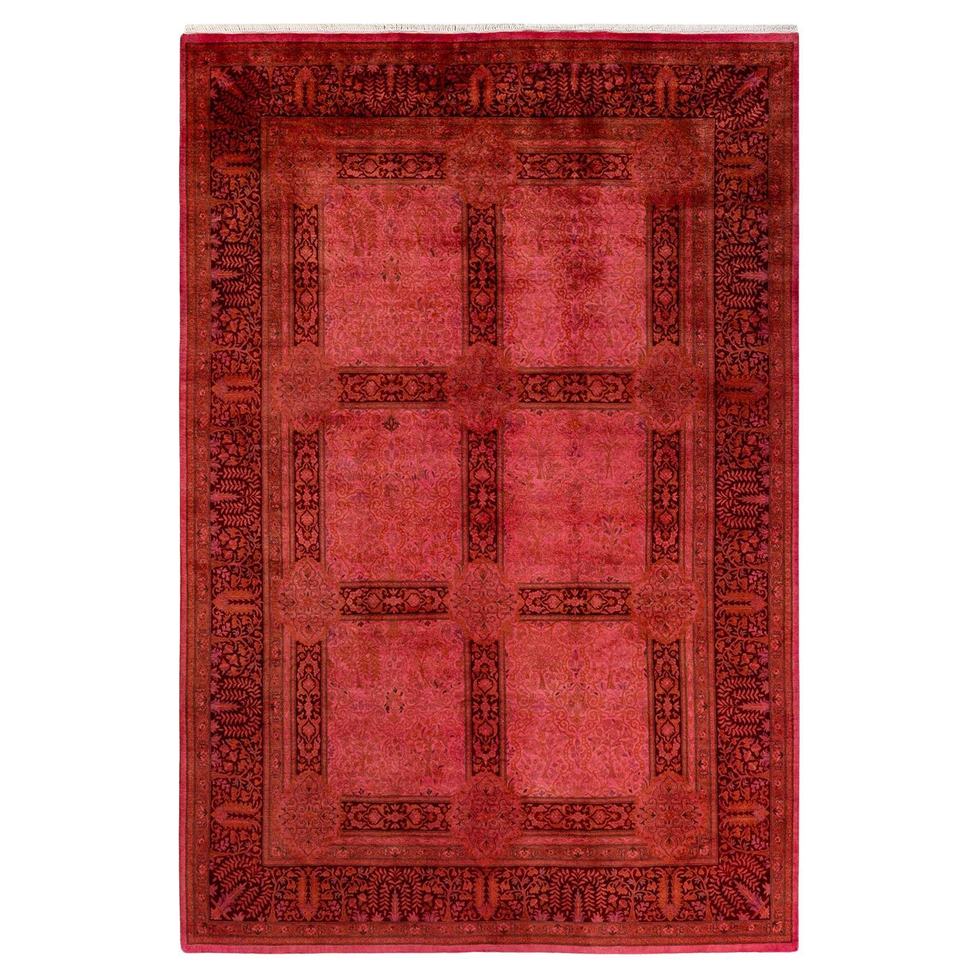 Tapis Contemporary en laine surteinte nouée à la main rose