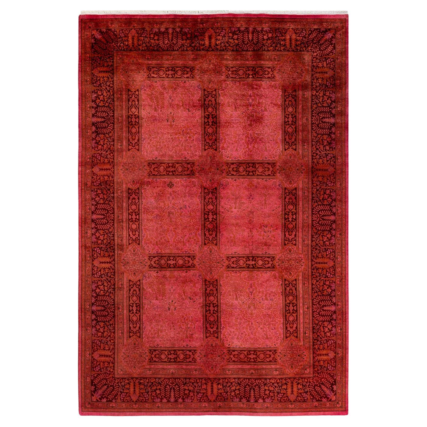 Contemporary Overdyed Hand Knotted Wool Pink Area Rug