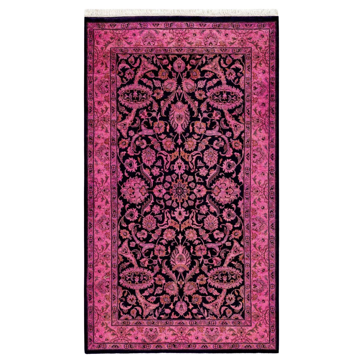 Contemporary Overdyed Hand Knotted Wool Pink Area Rug For Sale