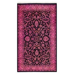 Contemporary Overdyed Hand Knotted Wool Pink Area Rug