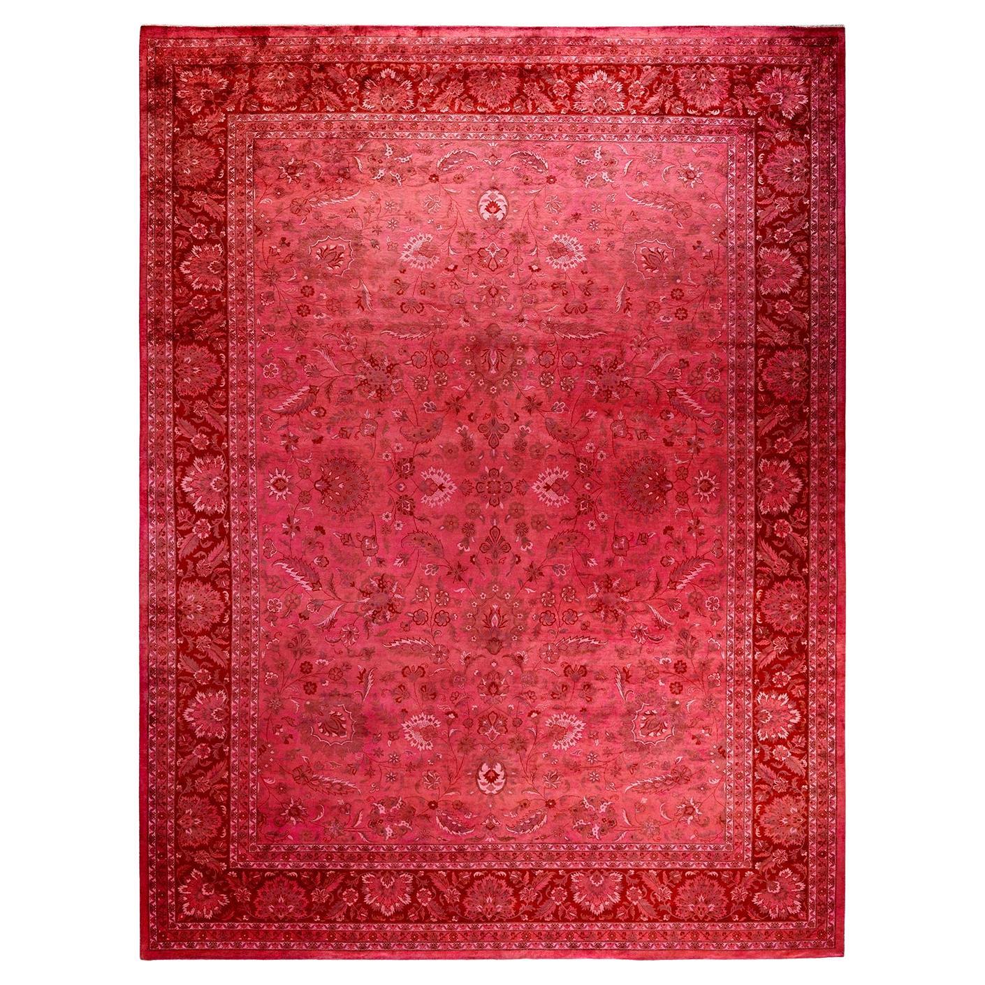 Contemporary Overdyed Hand Knotted Wool Pink Area Rug