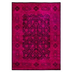 Contemporary Overdyed Hand Knotted Wool Pink Area Rug