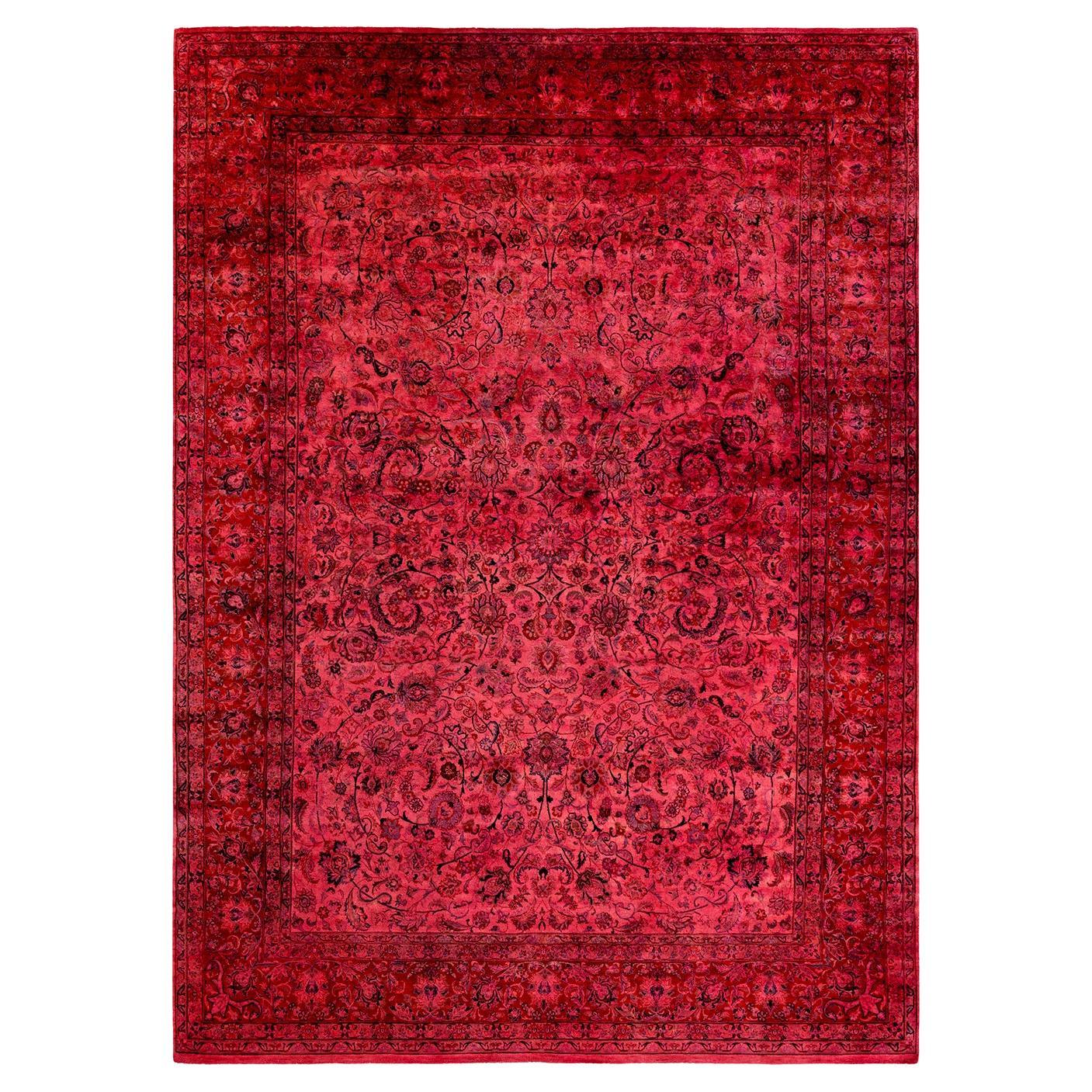 Contemporary Overdyed Hand Knotted Wool Pink Area Rug