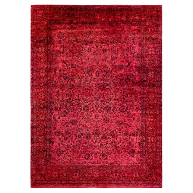 Contemporary Overdyed Hand Knotted Wool Pink Area Rug For Sale at 1stDibs