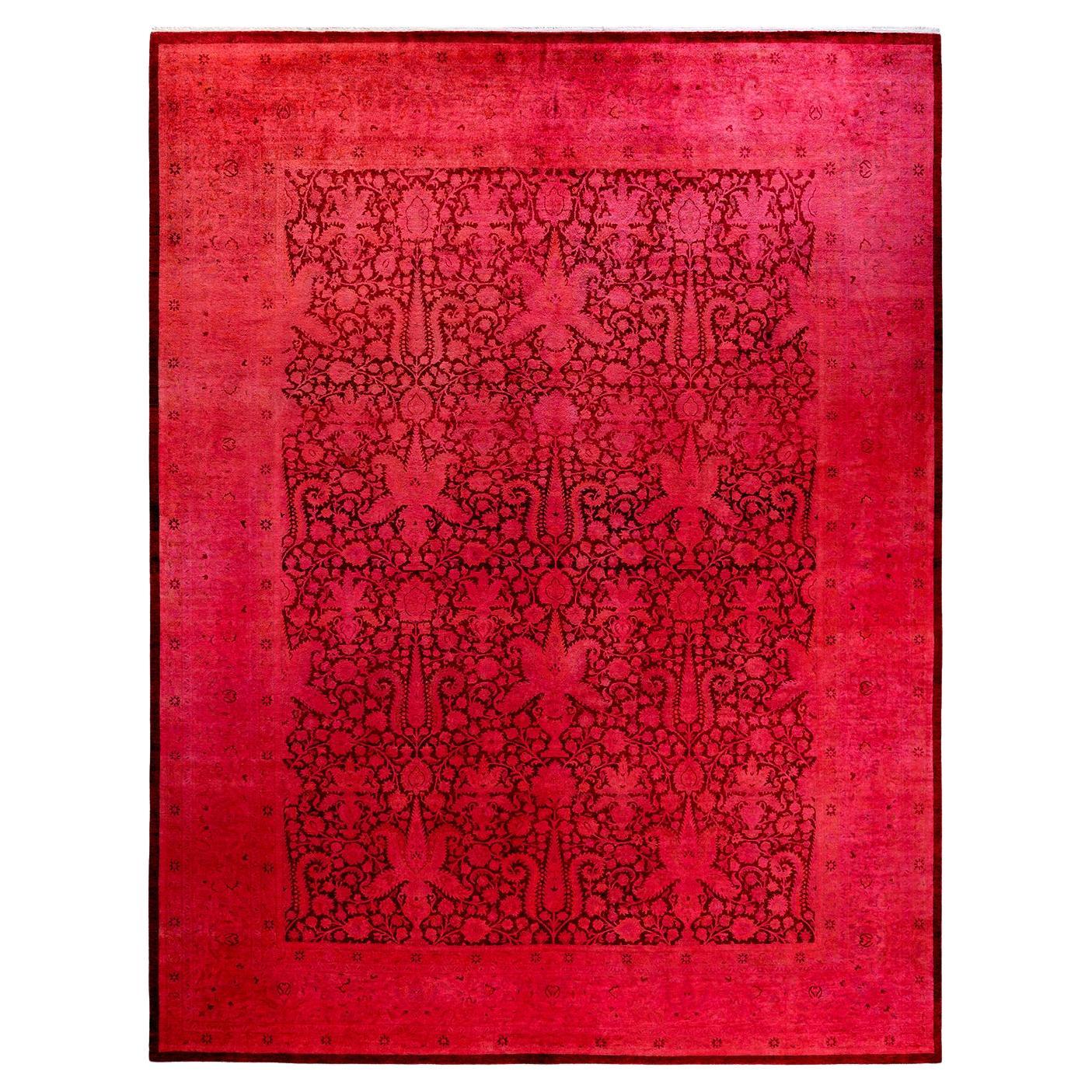 Contemporary Overdyed Hand Knotted Wool Pink Area Rug