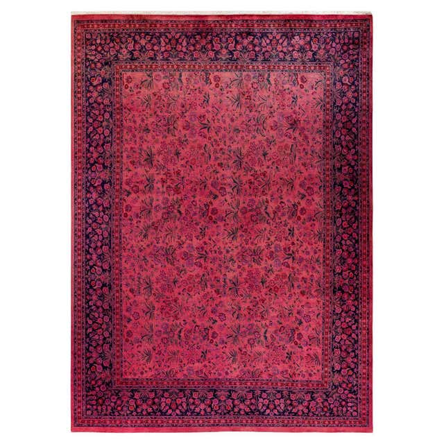 Contemporary Overdyed Hand Knotted Wool Pink Area Rug For Sale at 1stDibs