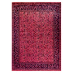 Contemporary Overdyed Hand Knotted Wool Pink Area Rug