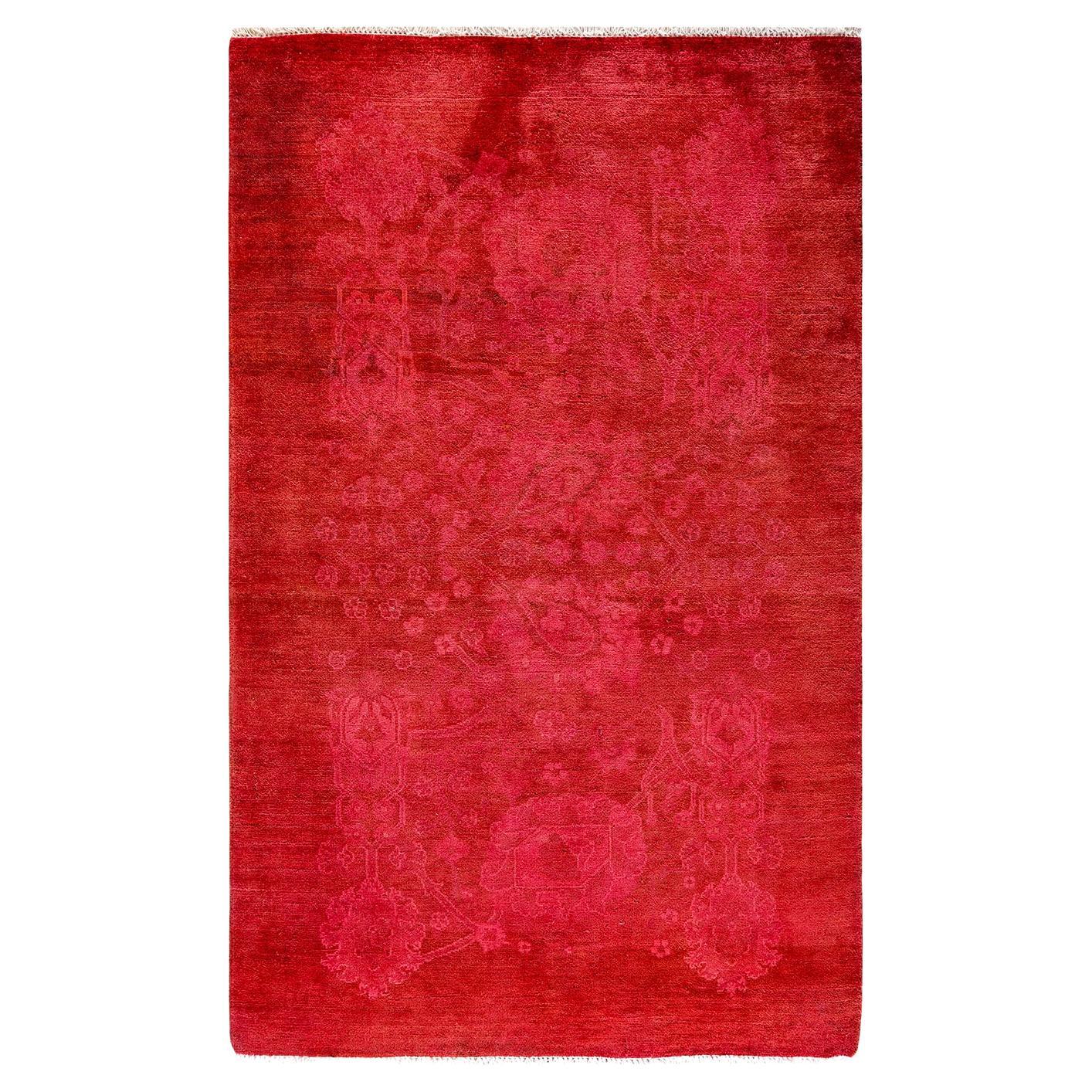 Contemporary Overdyed Hand Knotted Wool Pink Area Rug For Sale