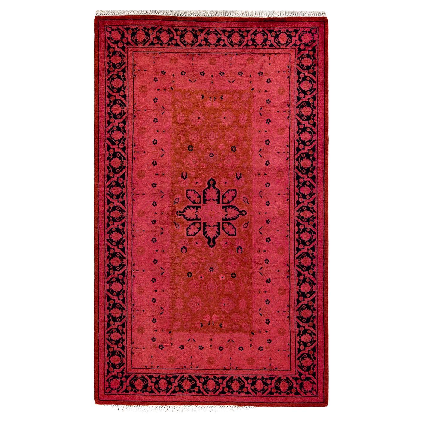 Contemporary Overdyed Hand Knotted Wool Pink Area Rug