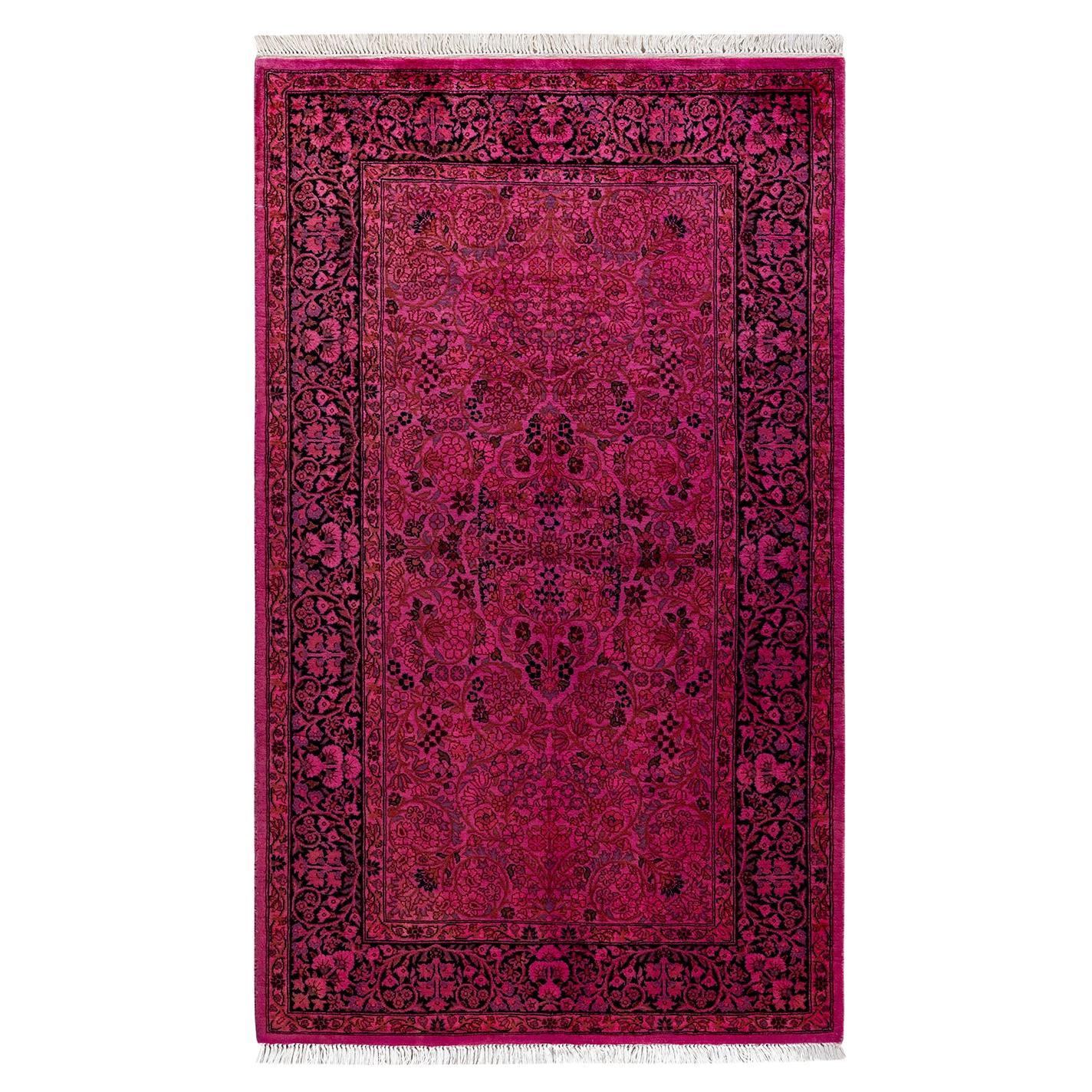 Contemporary Overdyed Hand Knotted Wool Pink Area Rug For Sale