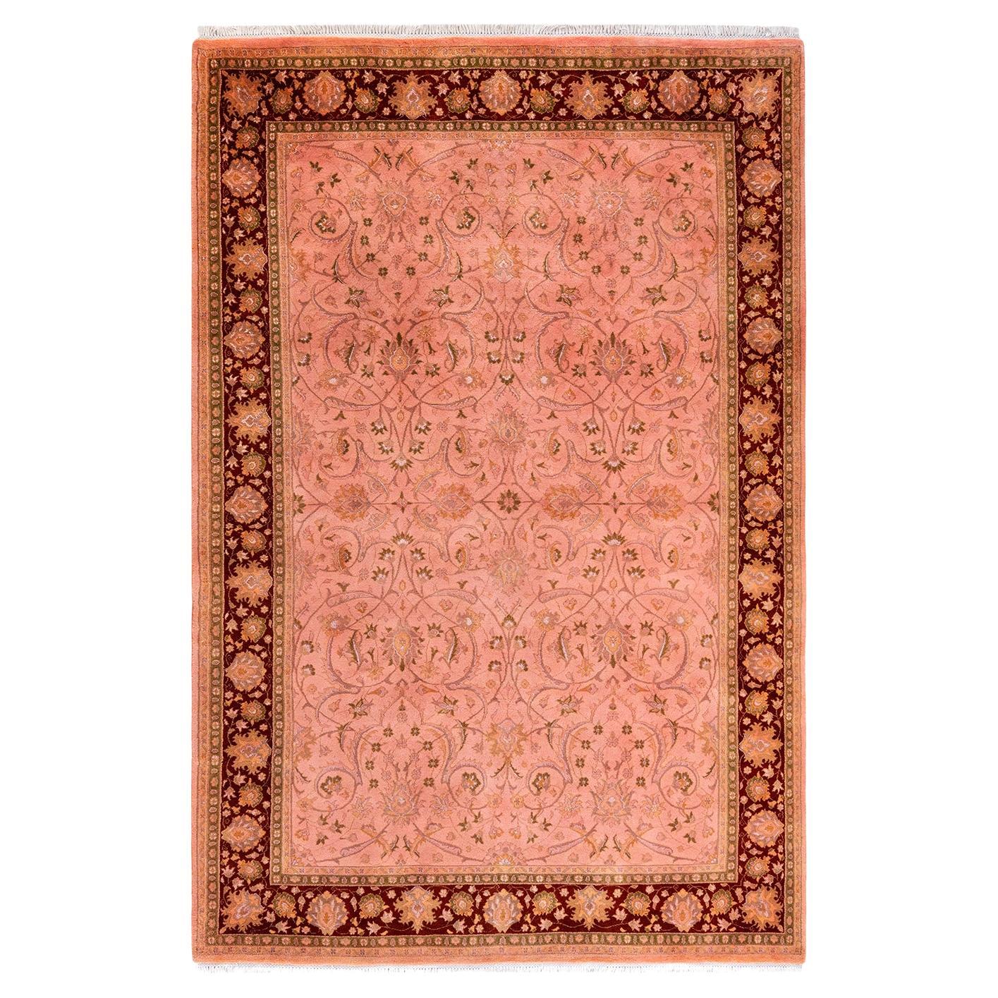 Contemporary Overdyed Hand Knotted Wool Pink Area Rug