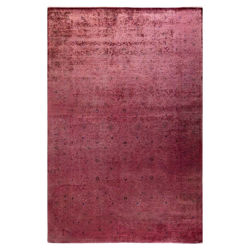 Contemporary Overdyed Hand Knotted Wool Pink Area Rug For Sale at 1stDibs