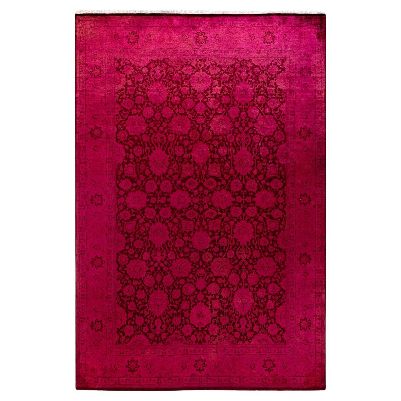 Contemporary Overdyed Hand Knotted Wool Pink Area Rug