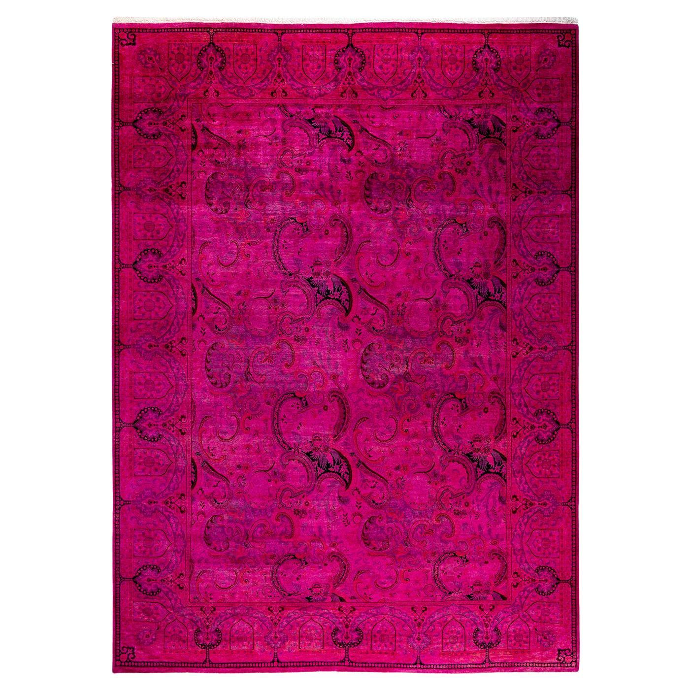 Contemporary Overdyed Hand Knotted Wool Pink Area Rugs (Tappeto rosa in lana)