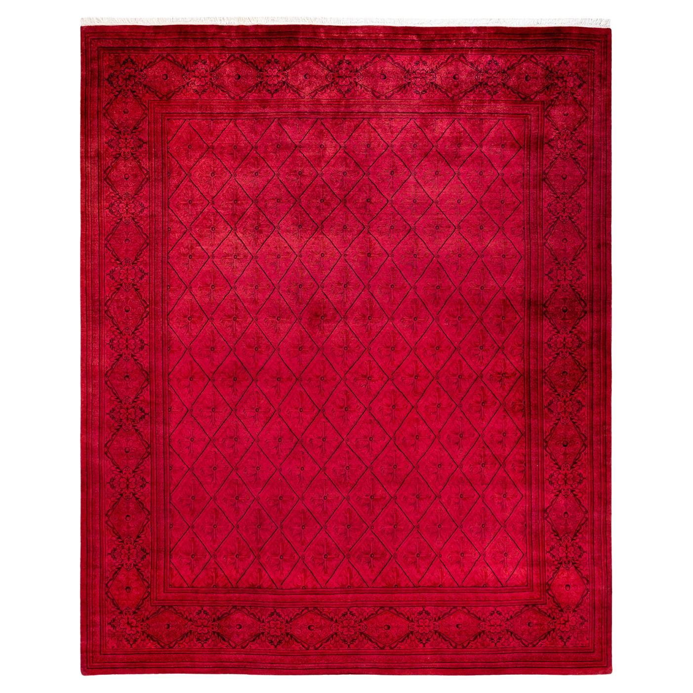 Contemporary Overdyed Hand Knotted Wool Pink Area Rug