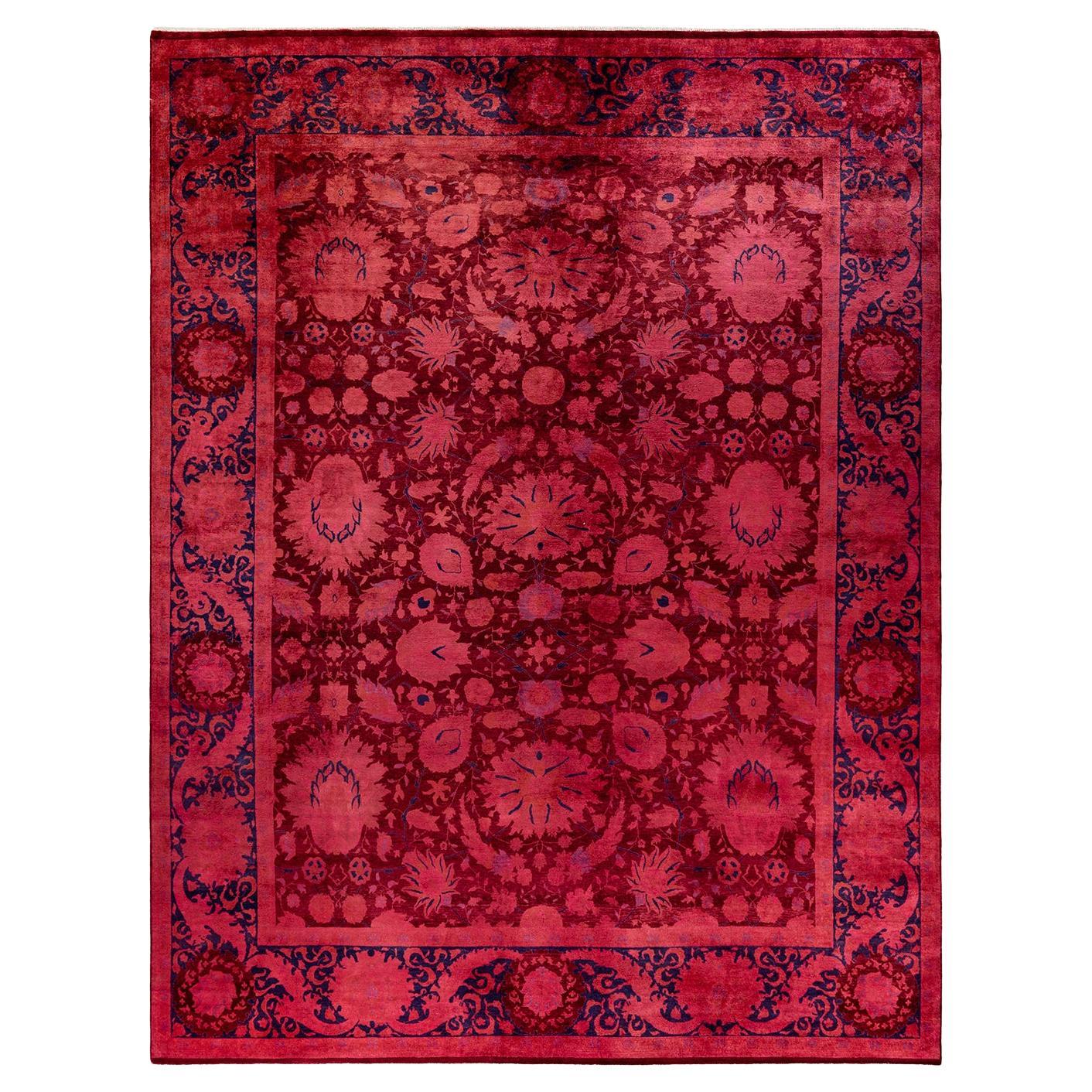 Contemporary Overdyed Hand Knotted Wool Pink Area Rug
