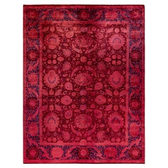 Contemporary Overdyed Hand Knotted Wool Pink Area Rug