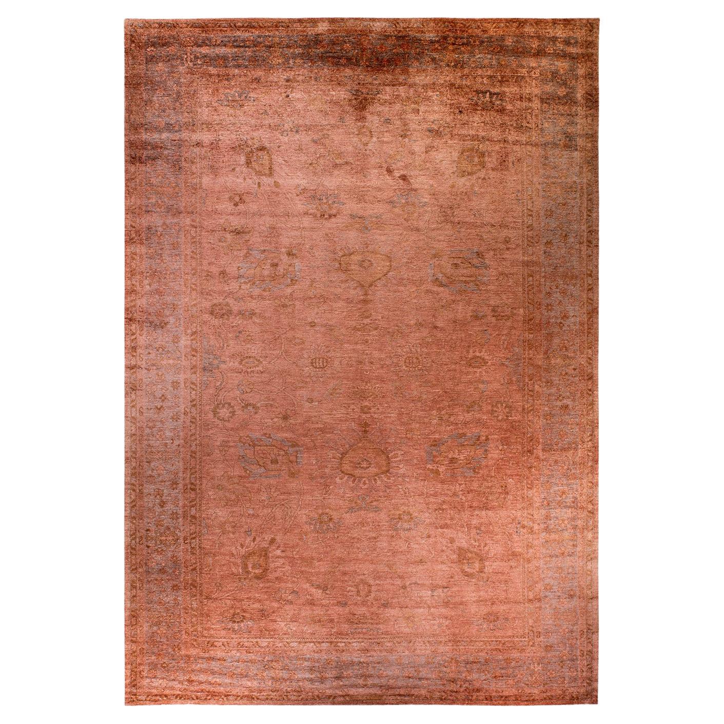 Contemporary Overdyed Hand Knotted Wool Pink Area Rug