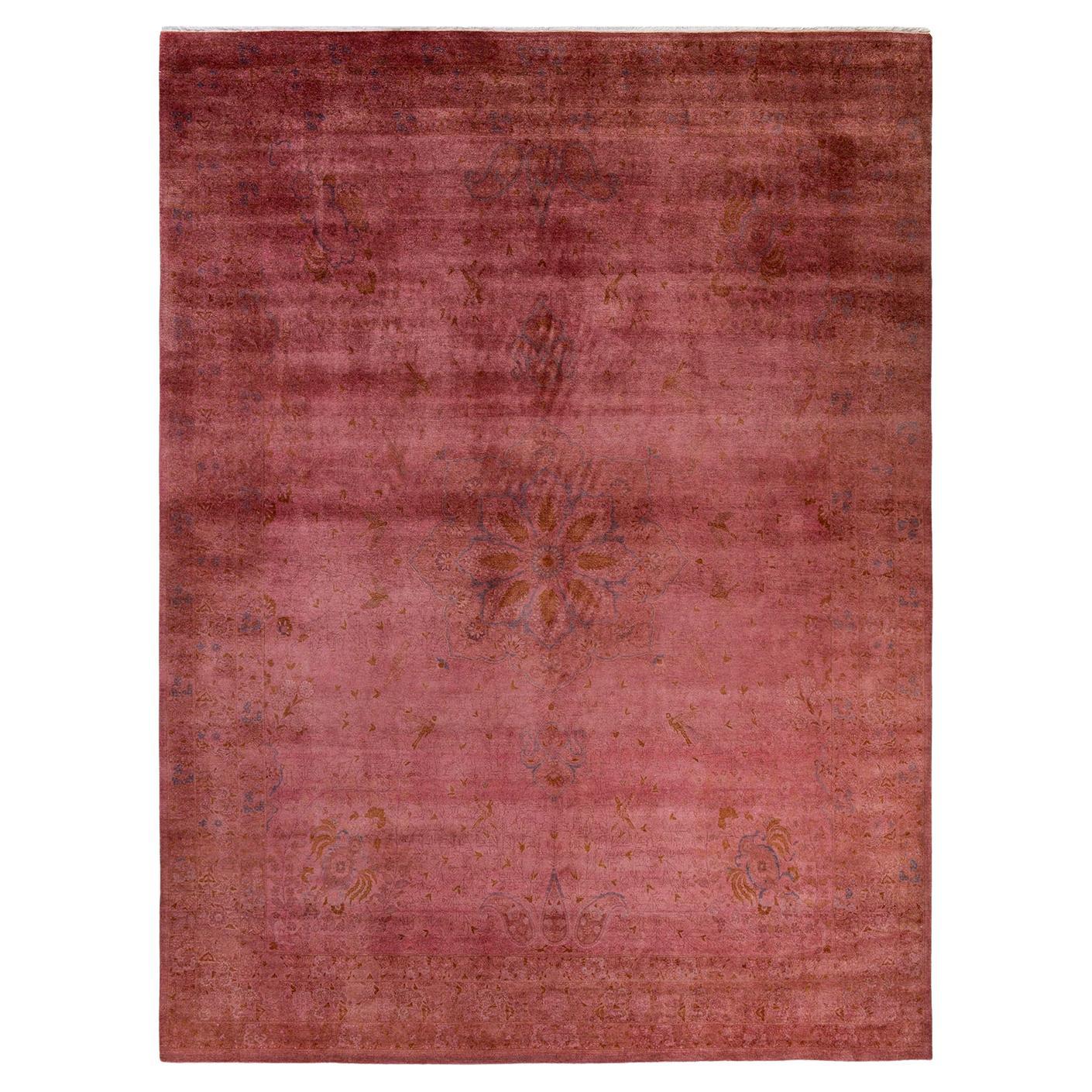 Contemporary Overdyed Hand Knotted Wool Pink Area Rug