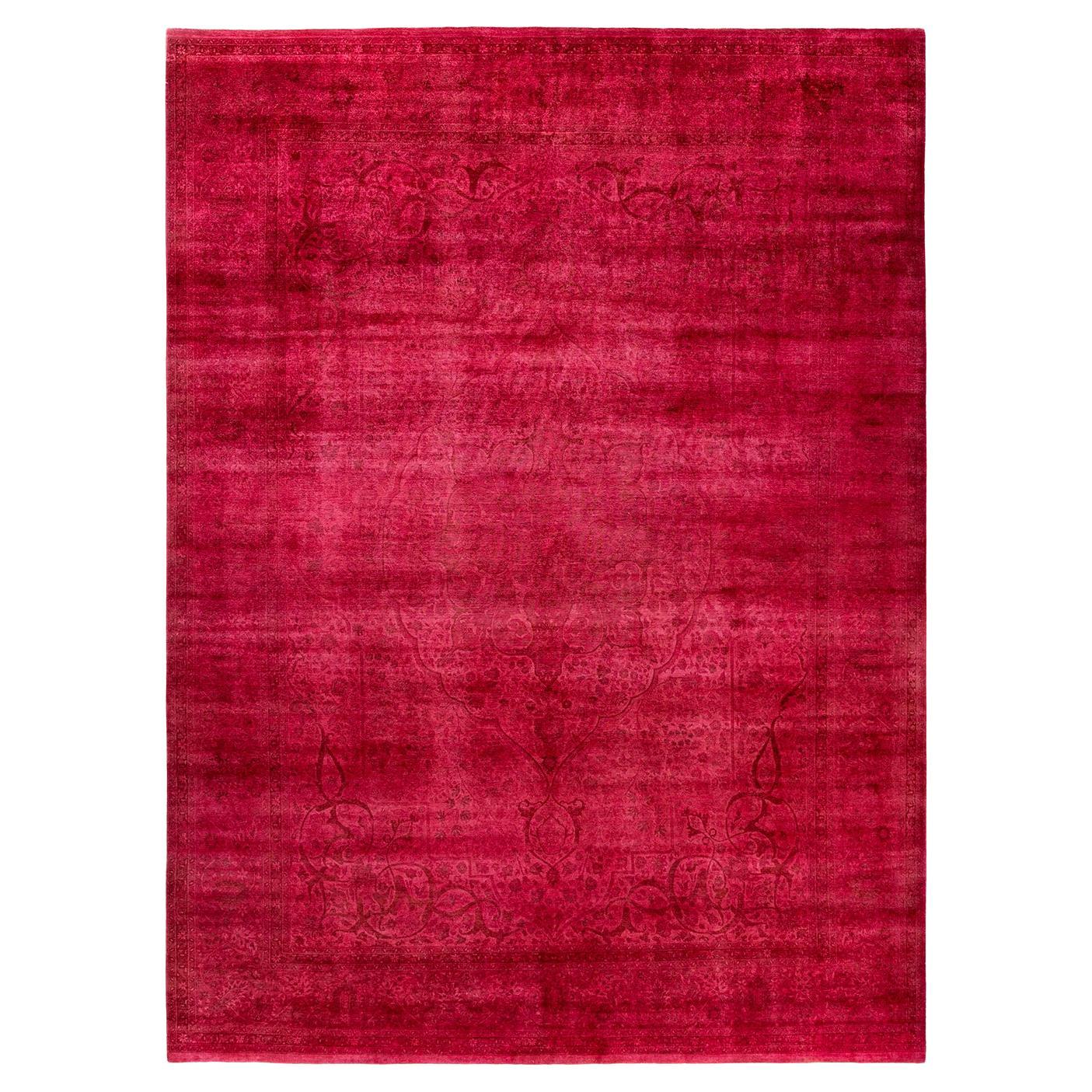 Contemporary Overdyed Hand Knotted Wool Pink Area Rug