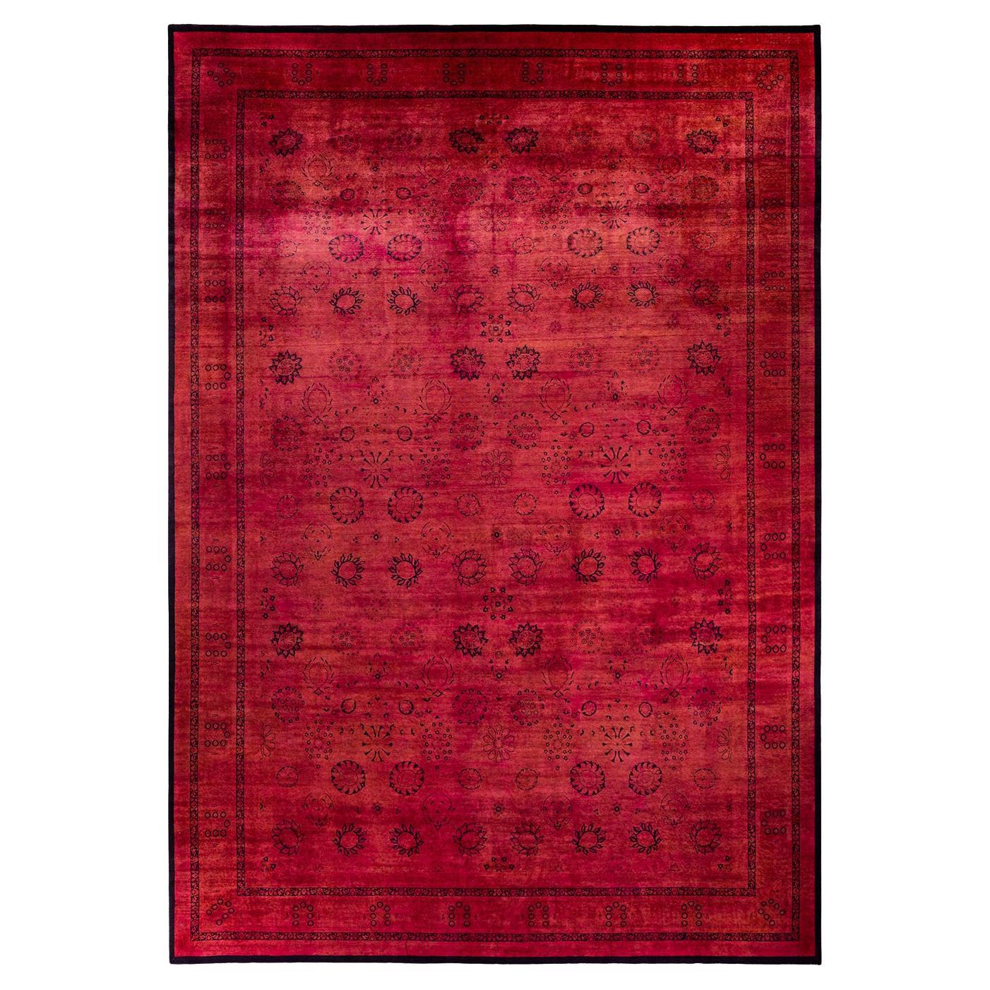 Contemporary Overdyed Hand Knotted Wool Pink Area Rug For Sale