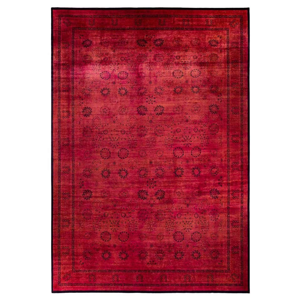 Contemporary Overdyed Hand Knotted Wool Pink Area Rug For Sale at 1stDibs