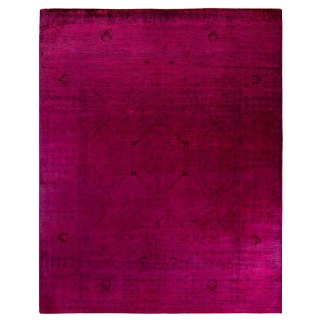 Contemporary Overdyed Hand Knotted Wool Pink Area Rug For Sale at 1stDibs