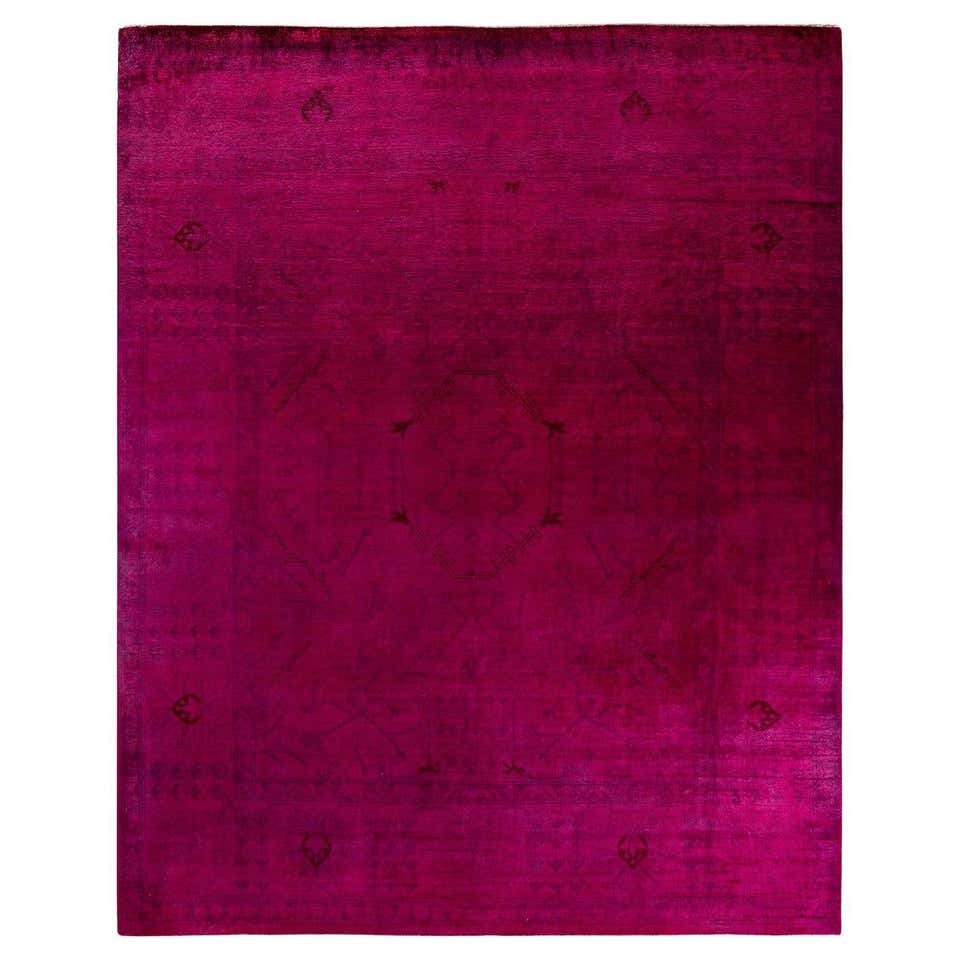 Contemporary Overdyed Hand Knotted Wool Pink Area Rug For Sale at 1stDibs
