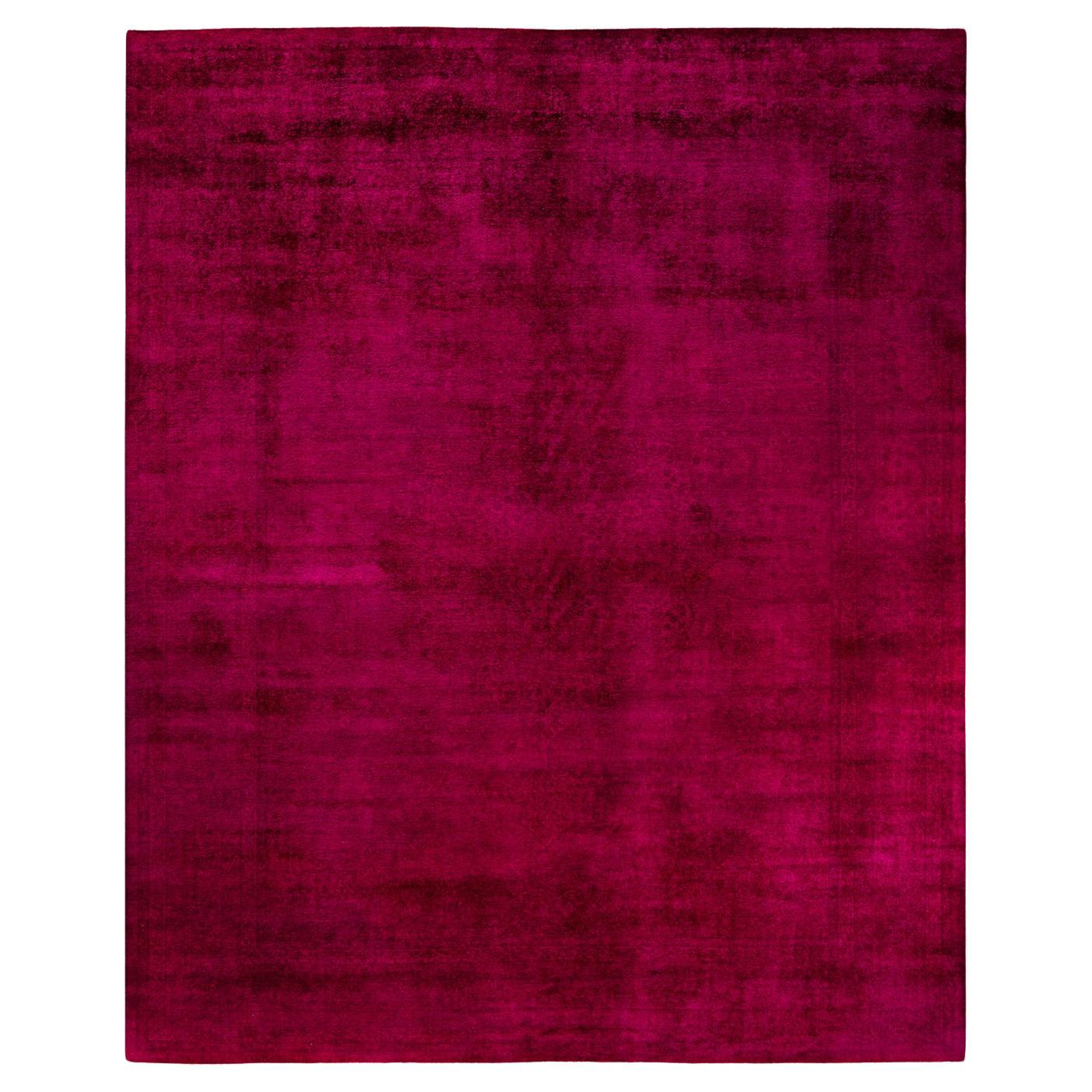 Contemporary Overdyed Hand Knotted Wool Pink Area Rug