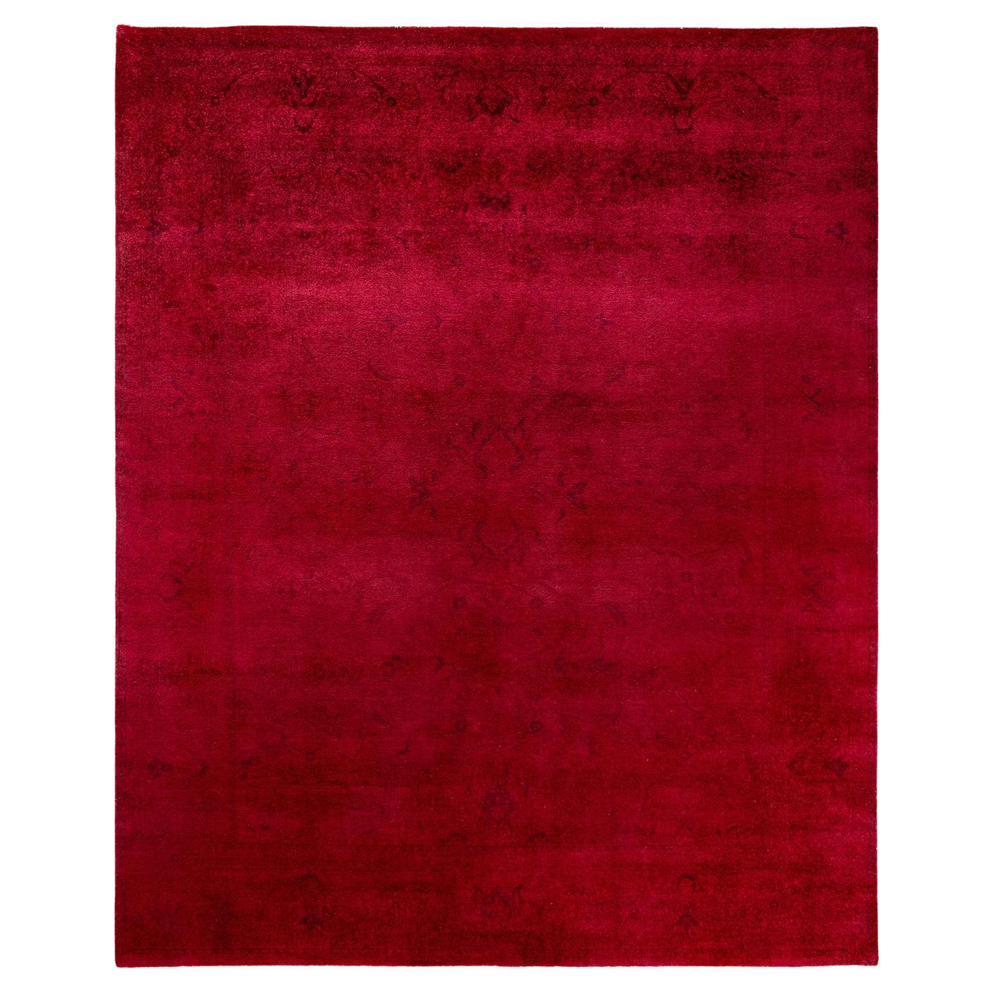 Contemporary Overdyed Hand Knotted Wool Pink Area Rug