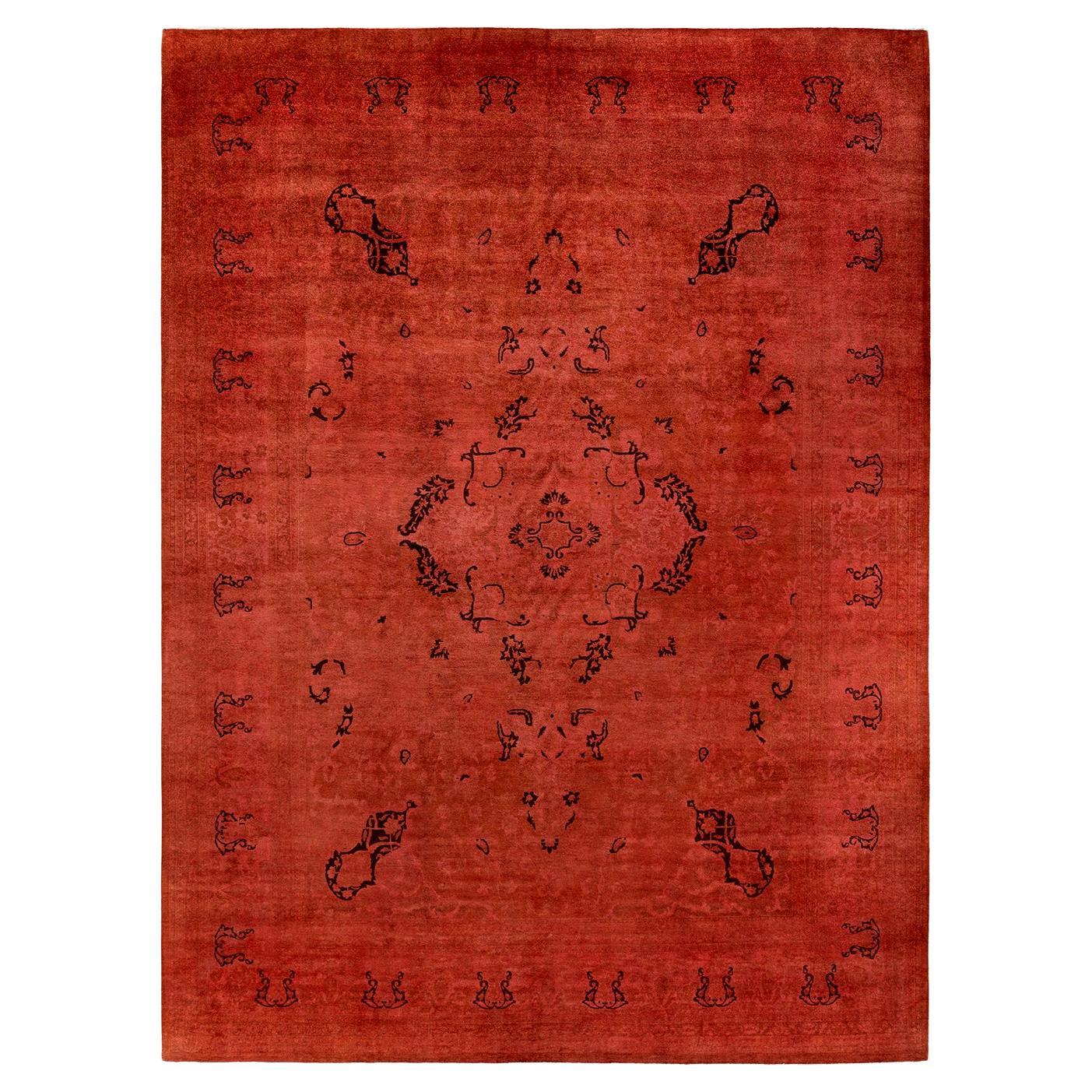 Contemporary Overdyed Hand Knotted Wool Pink Area Rug