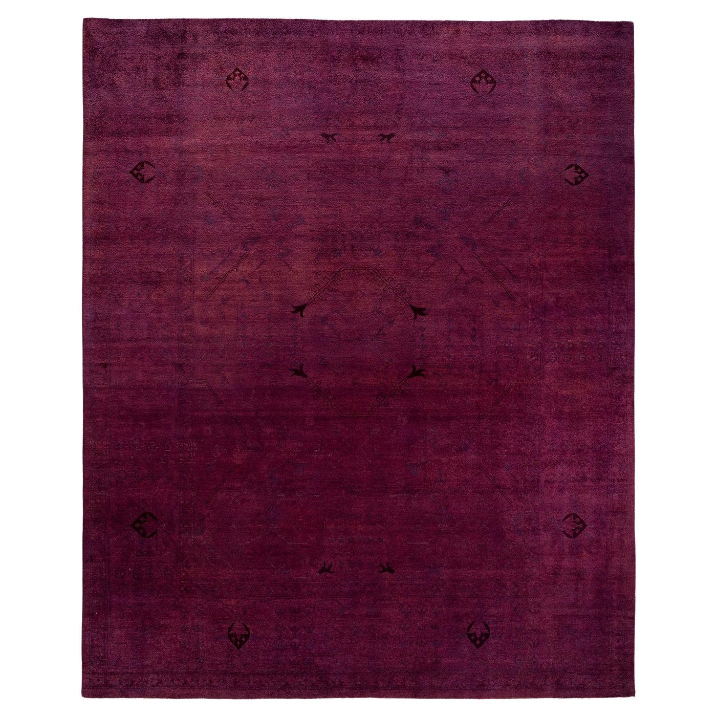Contemporary Overdyed Hand Knotted Wool Pink Area Rug