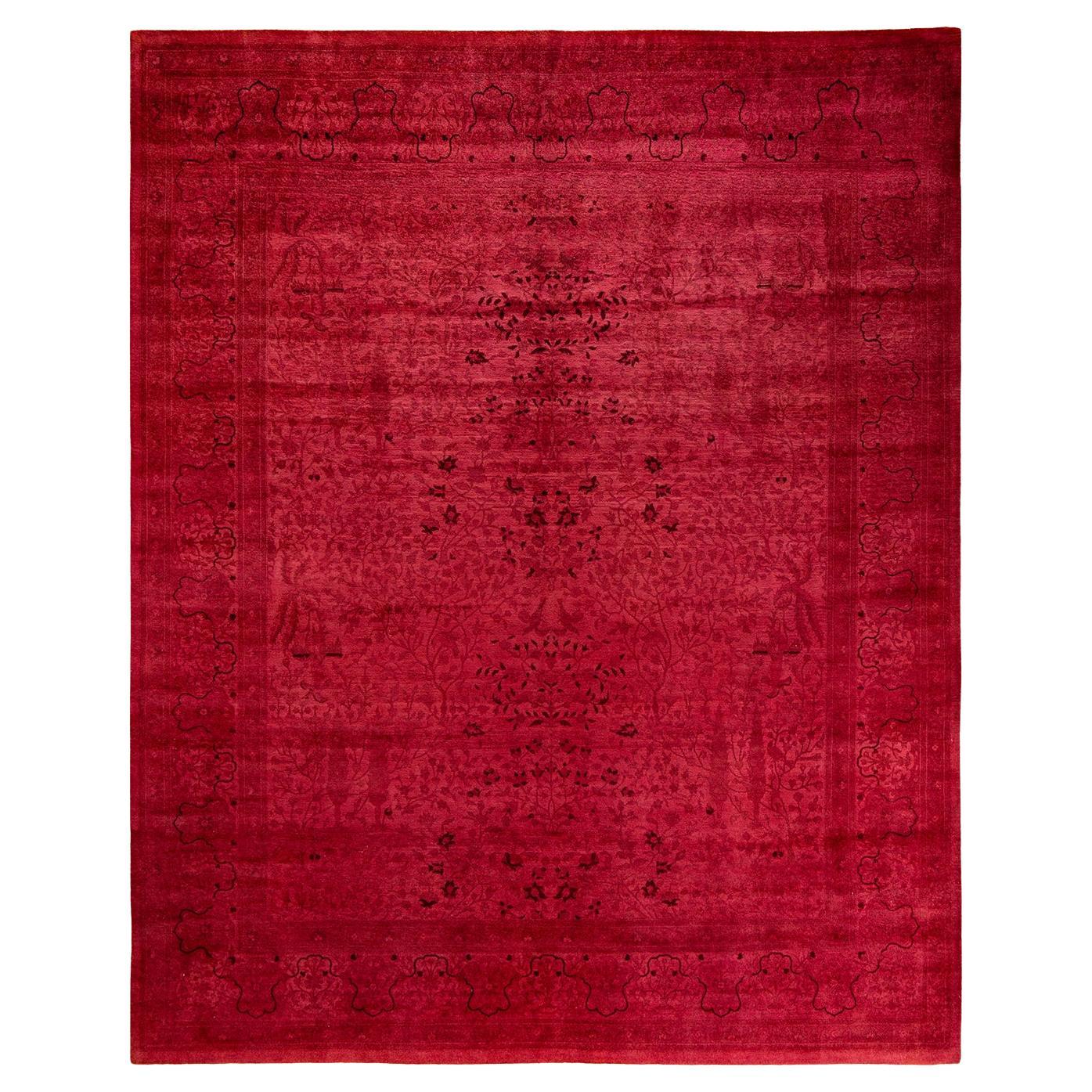 Contemporary Overdyed Hand Knotted Wool Pink Area Rug