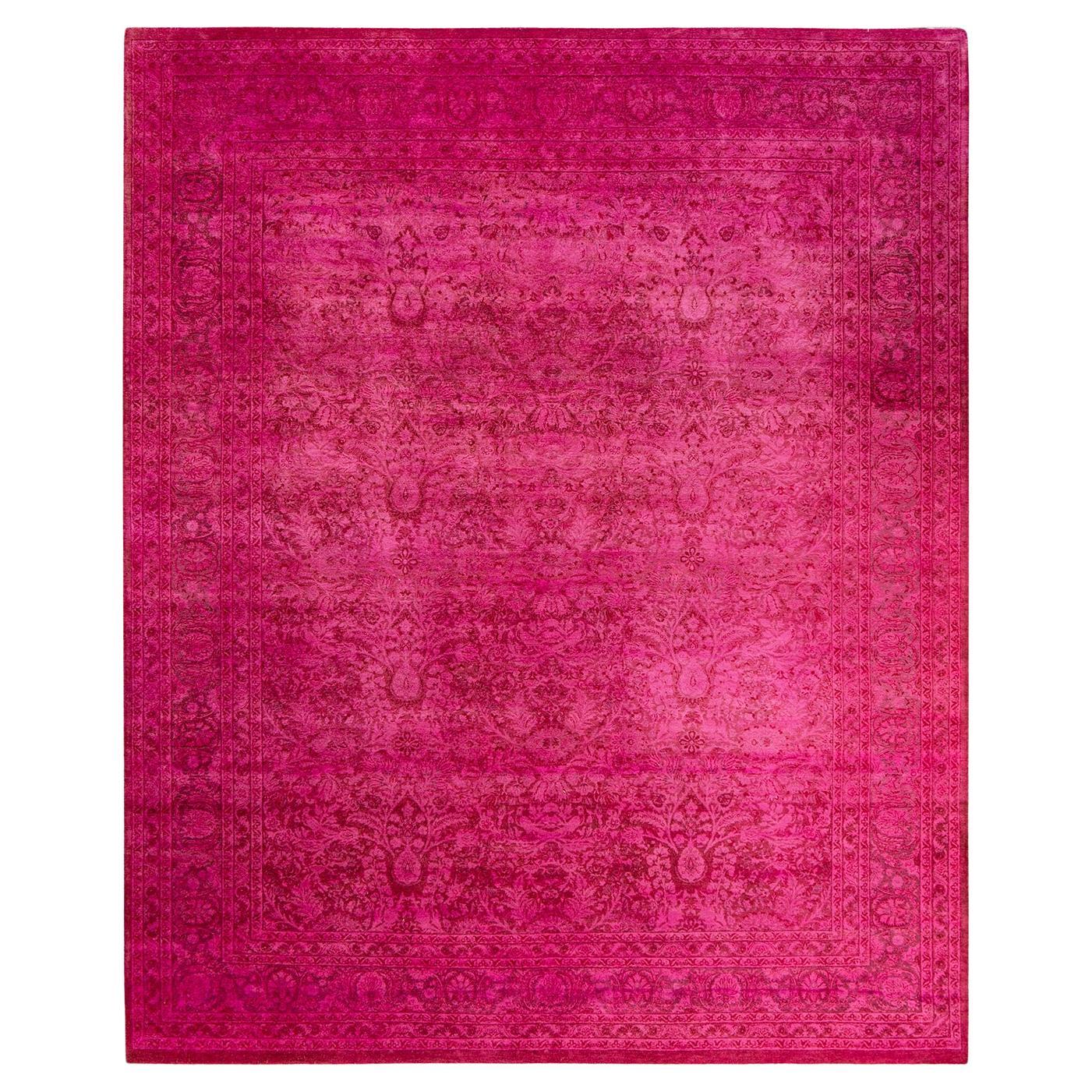 Contemporary Overdyed Hand Knotted Wool Pink Area Rug For Sale