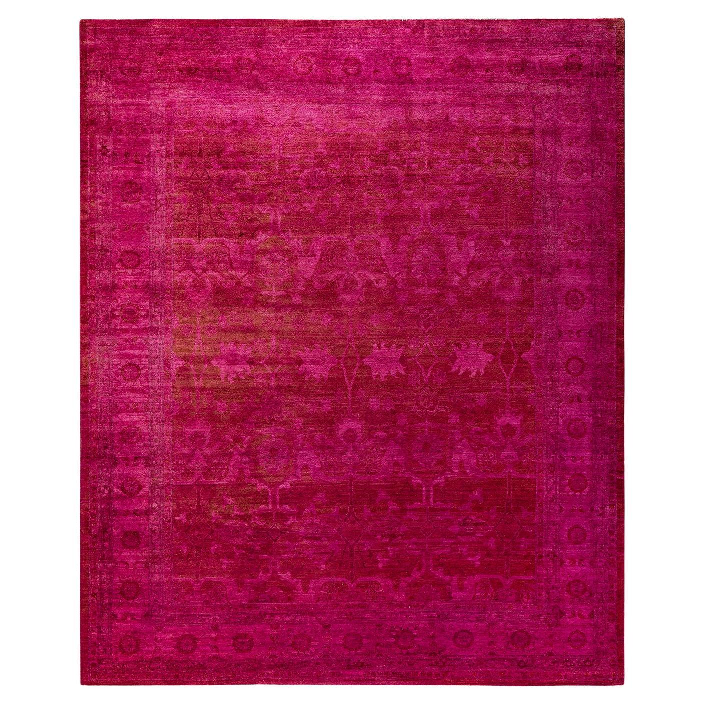 Contemporary Overdyed Hand Knotted Wool Pink Area Rug