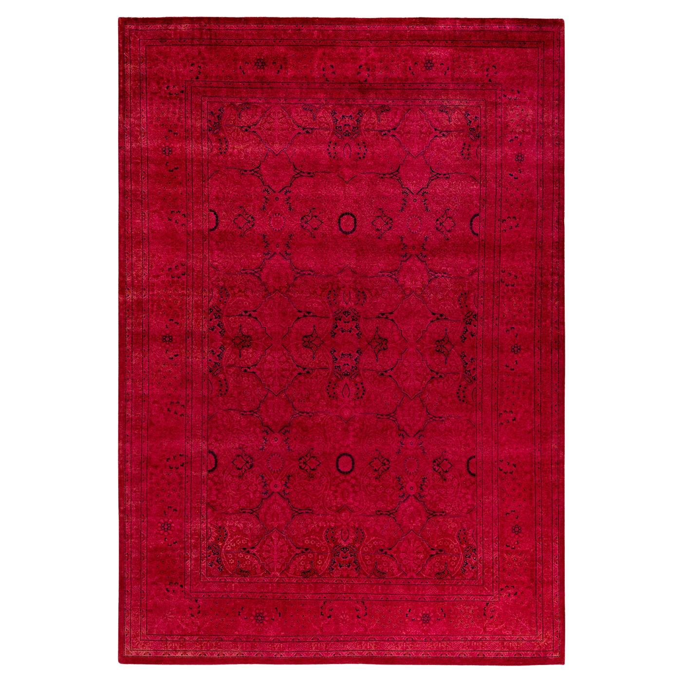 Alfombra de lana teñida a mano contemporánea rosa