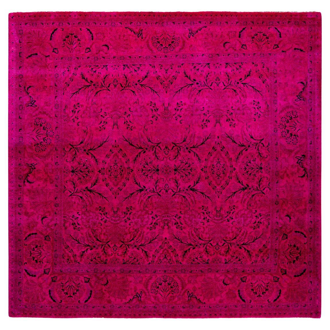 Alfombra de lana teñida a mano contemporánea rosa