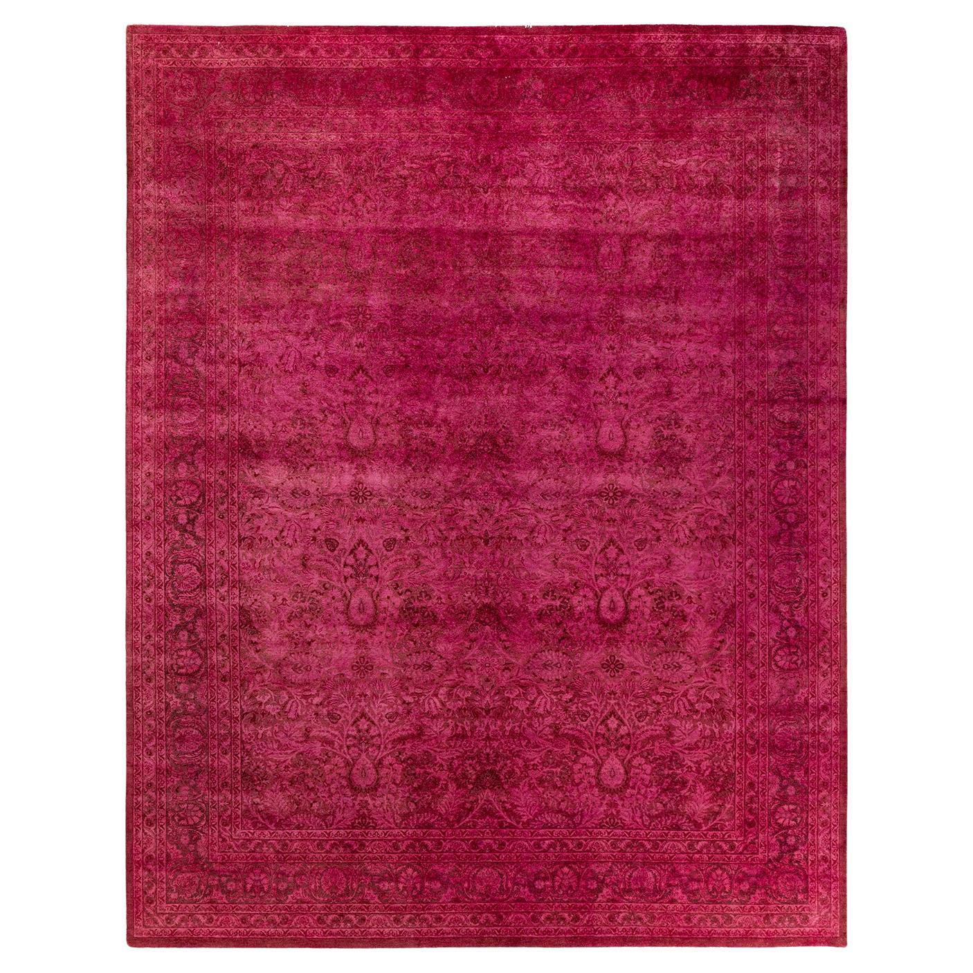 Contemporary Overdyed Hand Knotted Wool Pink Area Rug For Sale