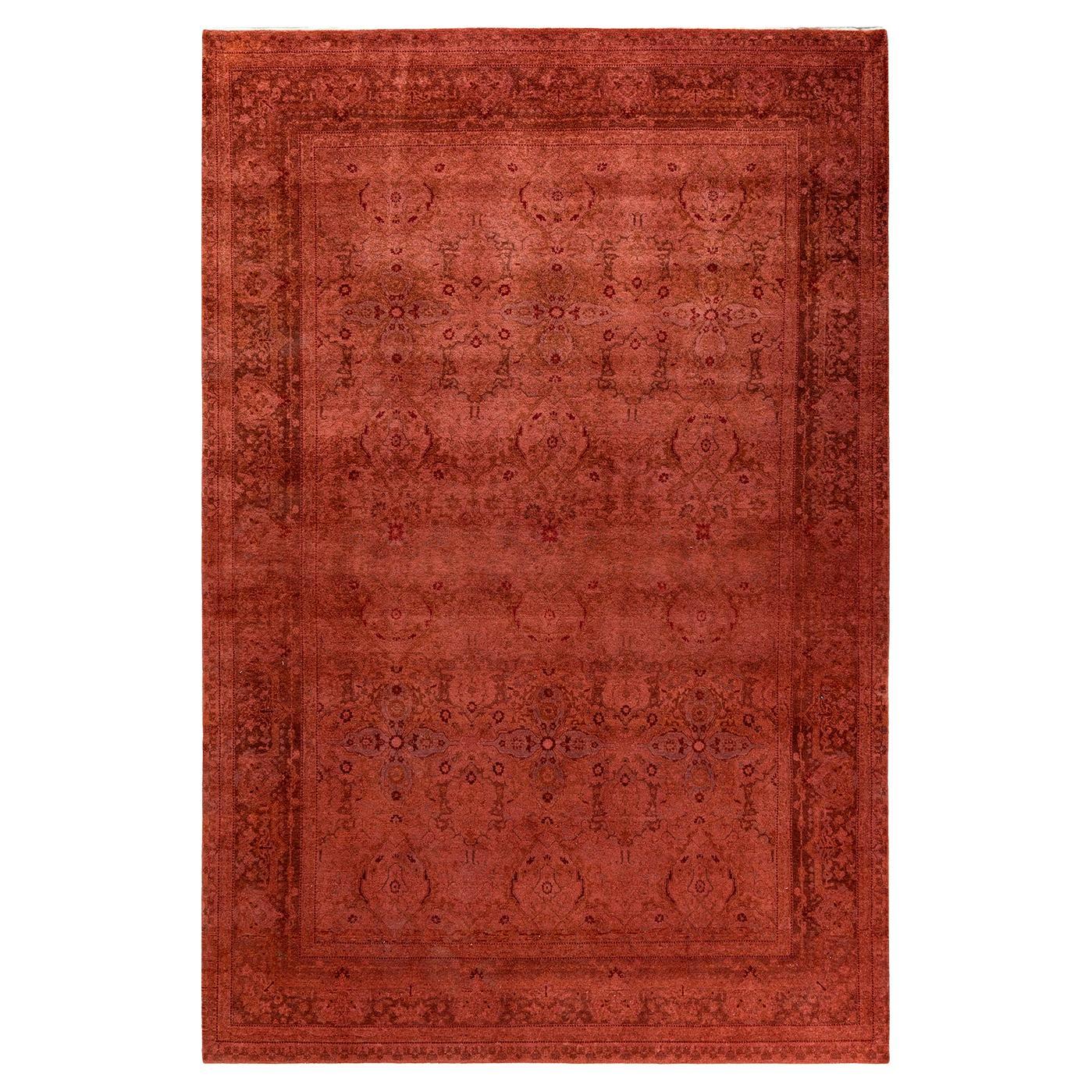 Contemporary Overdyed Hand Knotted Wool Pink Area Rug