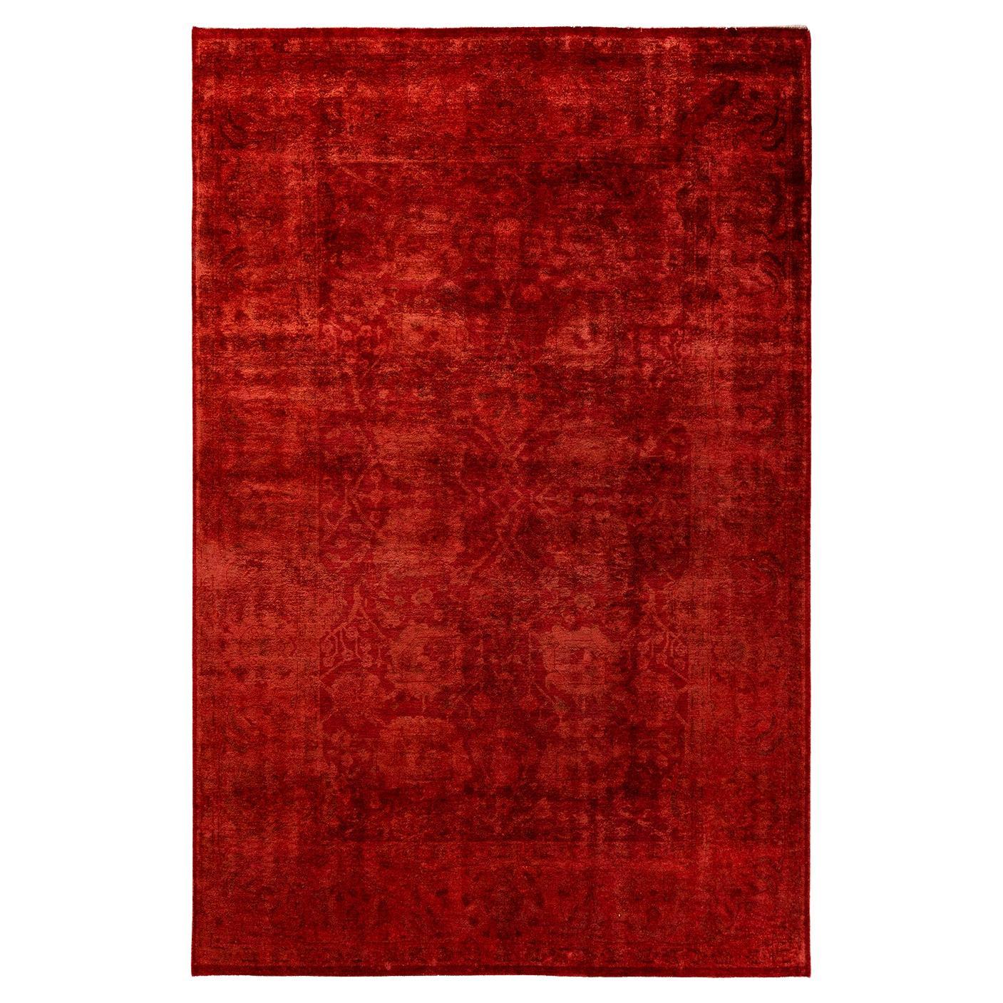 Contemporary Overdyed Hand Knotted Wool Pink Area Rug