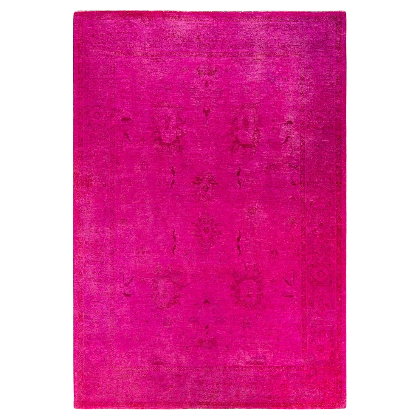 Contemporary Overdyed Hand Knotted Wool Pink Area Rug