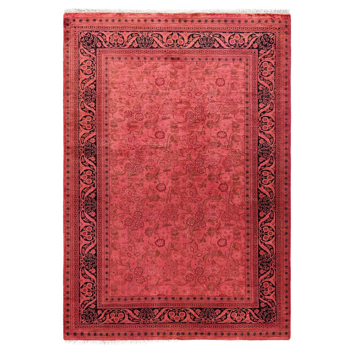 Contemporary Overdyed Hand Knotted Wool Pink Area Rug