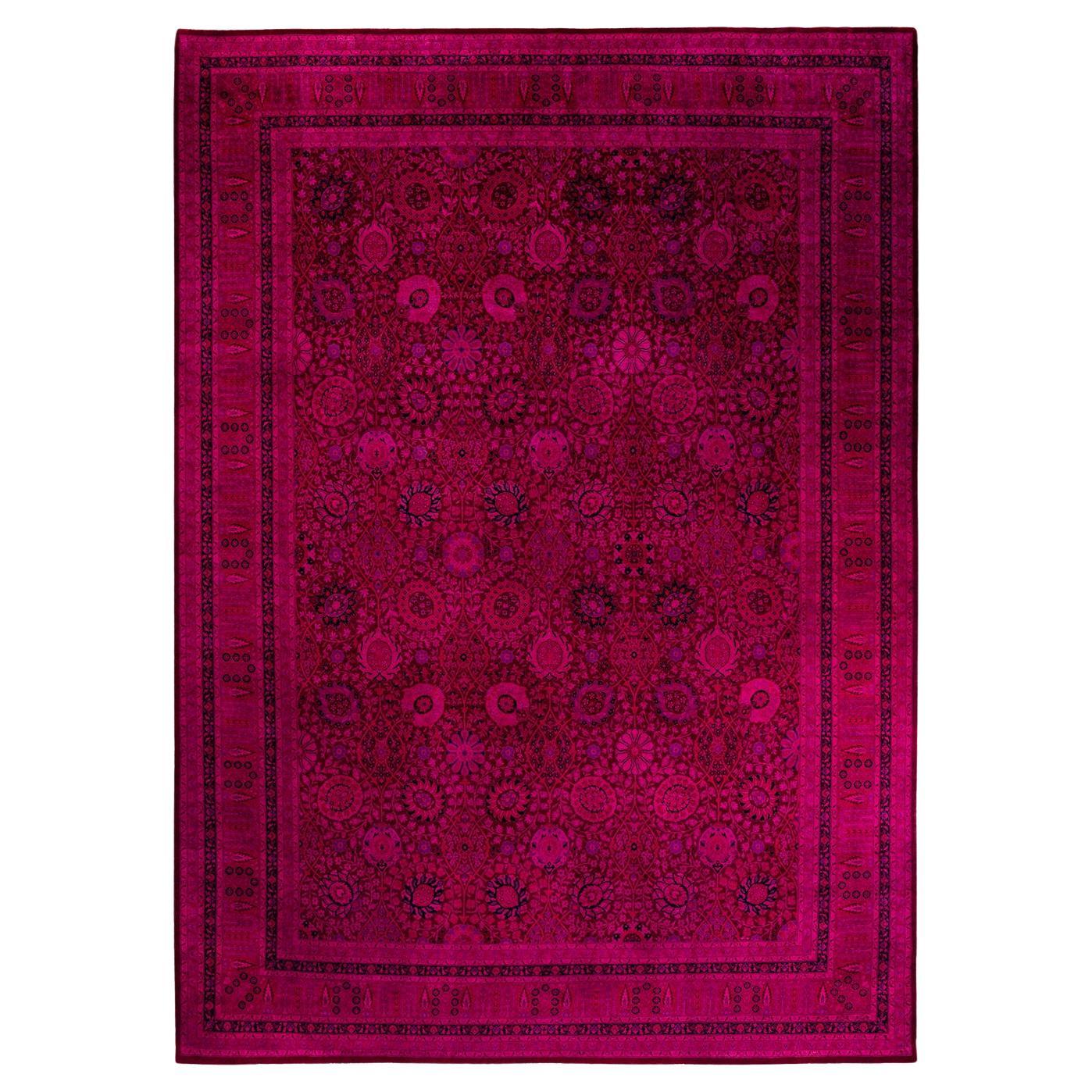 Contemporary Overdyed Hand Knotted Wool Pink Area Rug