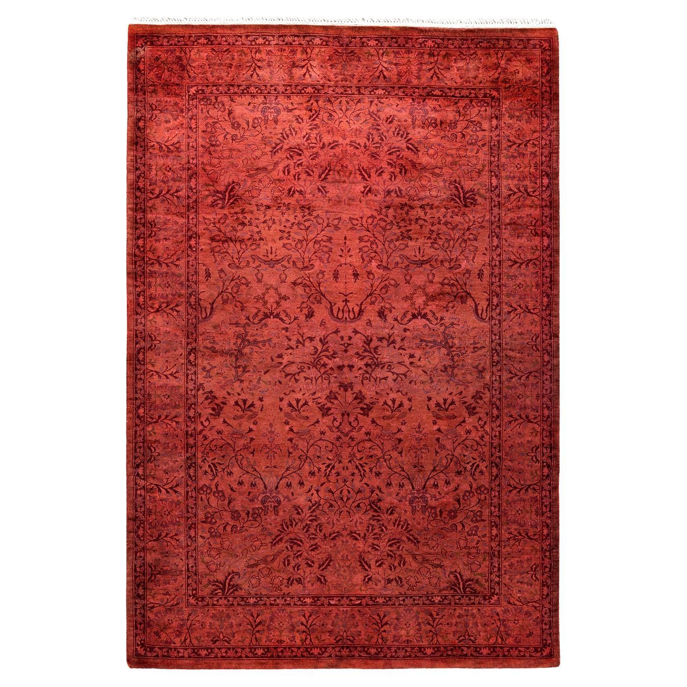 Contemporary Overdyed Hand Knotted Wool Pink Area Rug