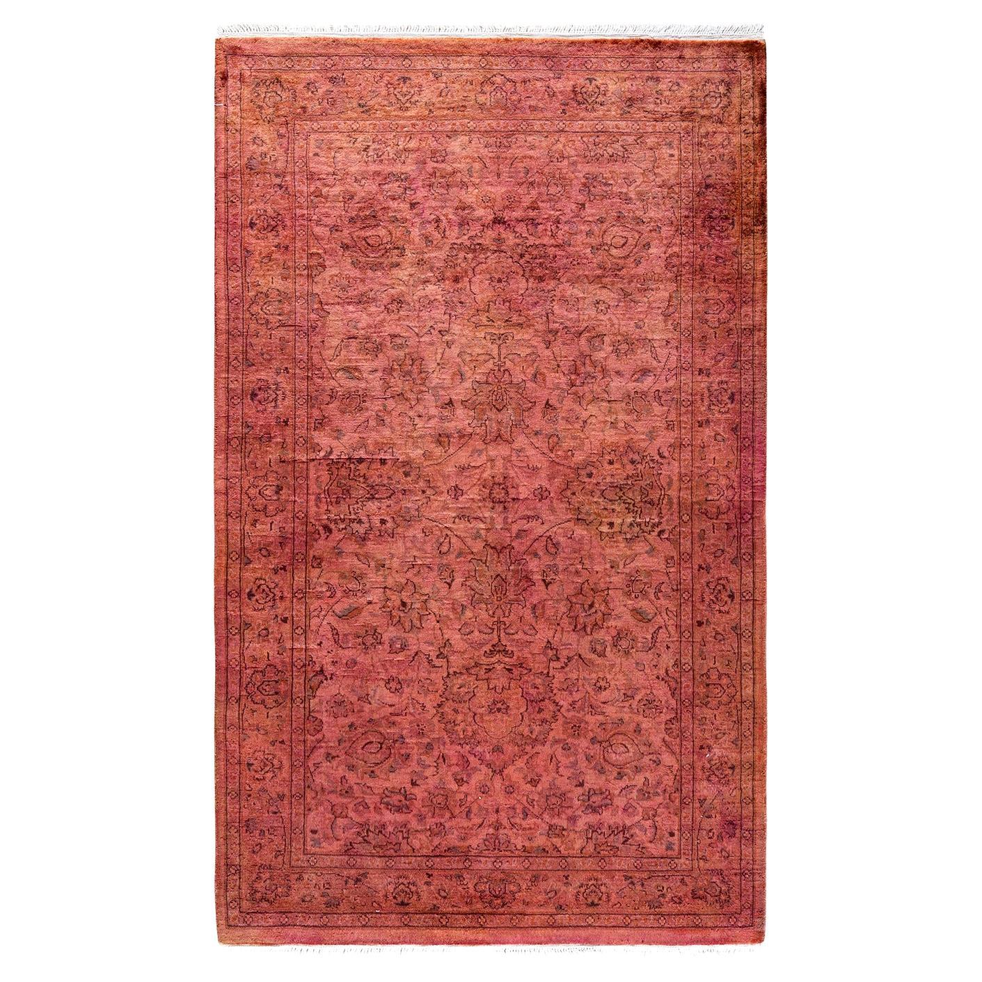 Contemporary Overdyed Hand Knotted Wool Pink Area Rug For Sale