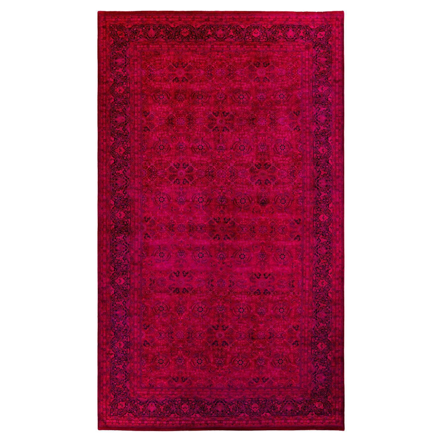 Contemporary Overdyed Hand Knotted Wool Pink Area Rug For Sale