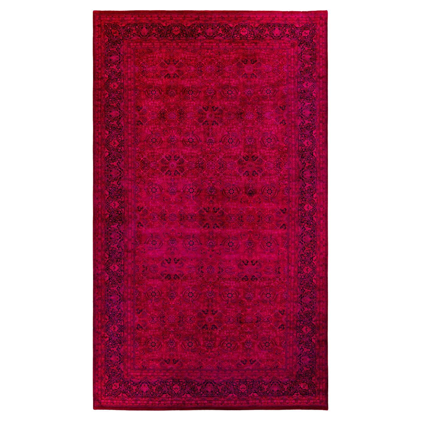 Contemporary Overdyed Hand Knotted Wool Pink Area Rug