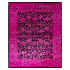 Contemporary Overdyed Hand Knotted Wool Pink Area Rug